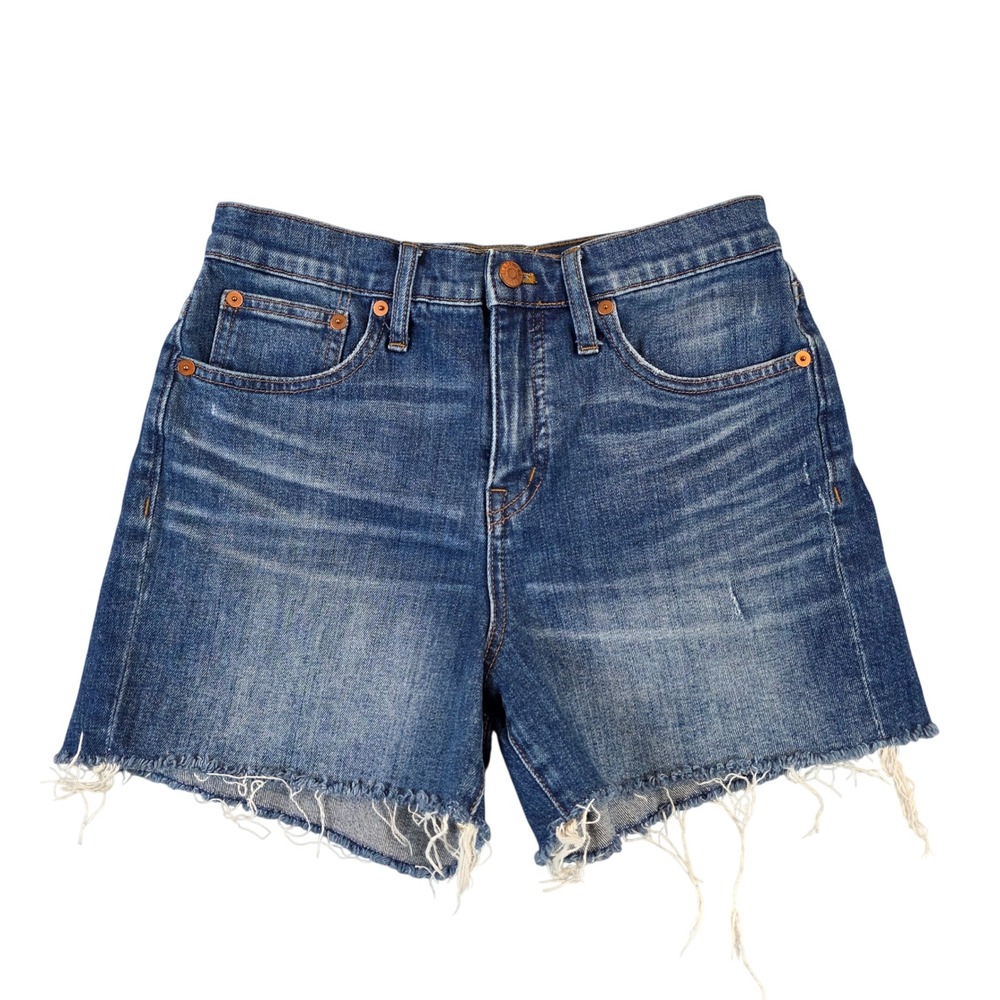 Madewell High-Rise Denim Jean Shorts Medium Wash Raw Hem F7019 Womens Size 27
